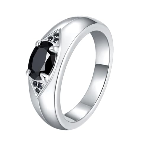 AMDXD Echt Gold Ringe Sterling S925 Silber, Klassiker Hochzeitsring mit Zirkonia 1ct Schwarz Oval Form, Damen Freundschaftsringe Sterlingsilber Pärchen Ringe von AMDXD