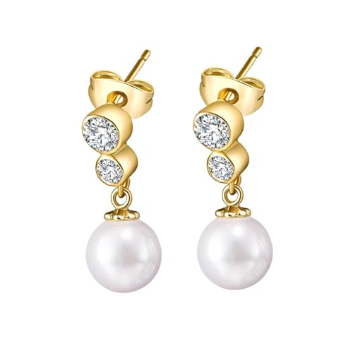 AMDXD Echt Gold Schmuck Damenohrringe 14 Karat Gold, Klassiker Ohrhänger mit Perle, Labor Erstellt Diamant Ohrstecker Damen Vintage Au 585 von AMDXD