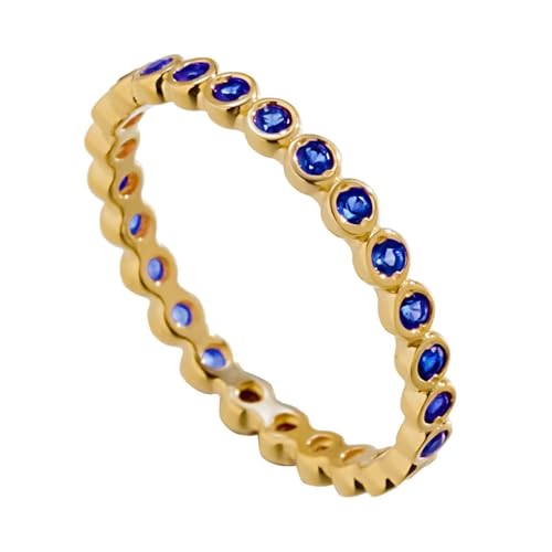 AMDXD Echt Gold Schmuck Freundschaftsringe Gold 14K Au585, Klassiker Trauringe mit Saphir Dunkelblau, Solitärring Gelbgold 585, Gr.60 (19.1) von AMDXD