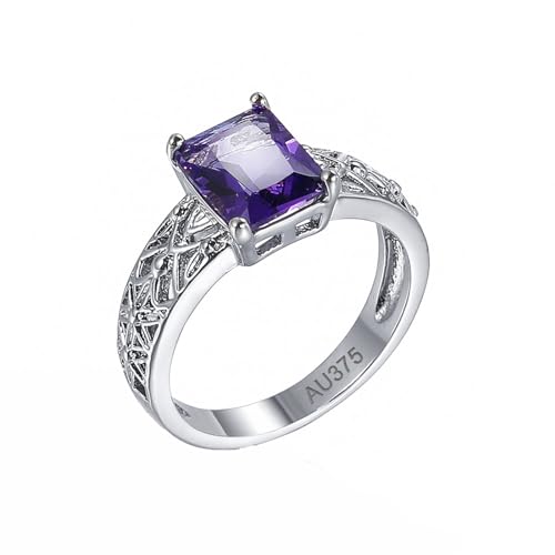 AMDXD Echt Gold Schmuck Hochzeitsring Weiß Gold 375 9K, 4 Klauen Retro Verlobungsring mit Amethyst Lila, Eheringe Au375 Gold, Gr.61 (19.4) von AMDXD