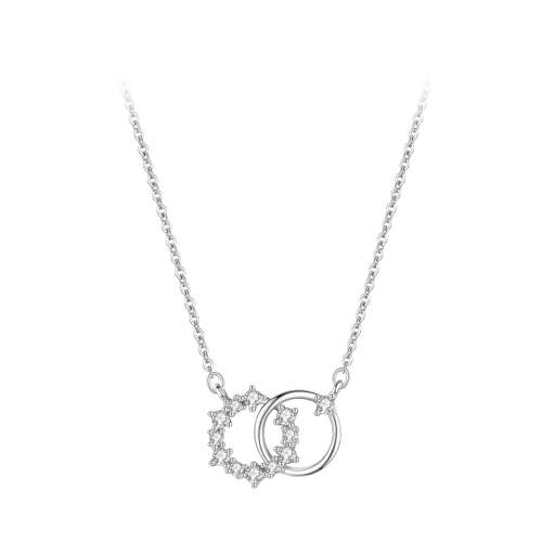 AMDXD Echt Gold Schmuck Kette Damen Hochzeit 9K Weißgold Au375, Anhänger Damenkette 2 Kreis mit Moissanit Rundschliff Weiß, Halskette Frauen Gold 375, 40+5CM AMDXD Echt Gold Schmuck Kette Damen Hochzeit 9K Weißgold Au375, Anhänger Damenkette 2 Kreis mit Moissanit Rundschliff Weiß, Halskette Frauen Gold 375, 40+5CM von AMDXD