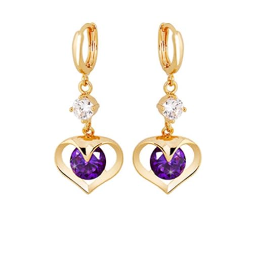 AMDXD Echt Gold Schmuck Ohrringe Damen 18K Gold, Hoop Creole Herz Ohrhänger mit Amethyst Lila, Labor Erstellt Diamant Frauen Ohrringe Au 750 von AMDXD