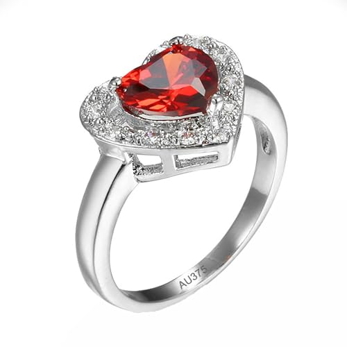 AMDXD Echt Gold Schmuck Pärchen Ringe 9K Weiß Gold, Elegant Partnerringe mit Labor Erstellt Rubin Rot, Moissanit Freundschaftsringe Au375 Gold, Gr.54 (17.2) von AMDXD