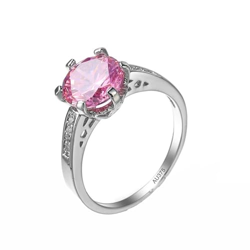 AMDXD Echt Gold Schmuck Partnerringe 9K Au375 Weiß Gold, Simple Elegant Solitär Ring Pärchen Ringe mit rosa Kristall Rosa, Moissanit Trauringe Gold 375, Gr.49 (15.6) von AMDXD