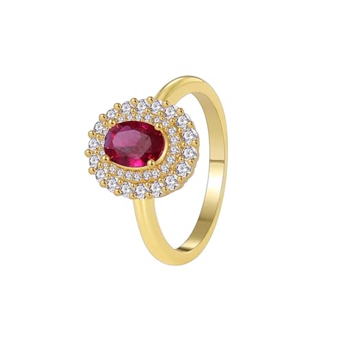 AMDXD Echt Gold Schmuck Partnerringe 9K Gold, Diamantring Klassiker mit Labor Erstellt Rubin Ovalschliff Rot, Ring mit Moissanit Au 375, Gr.52 (16.6) von AMDXD