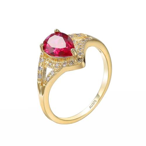 AMDXD Echt Gold Verlobungsring Au375 Gelbgold, Elegant Pärchen Ringe mit Labor Erstellt Turmalin Rosa, Moissanit Freundschaftsringe 9K Gold, Gr.69 (22.0) von AMDXD