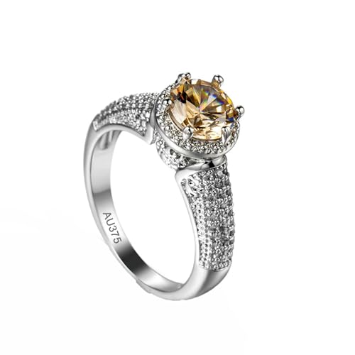 AMDXD Echt Goldschmuck Freundschaftsringe Weiß Gold 375 9K, Klassisch Simple Ring Hochzeitsring mit Citrin Orange, Moissanit Trauringe Au375 Gold, Gr.60 (19.1) von AMDXD