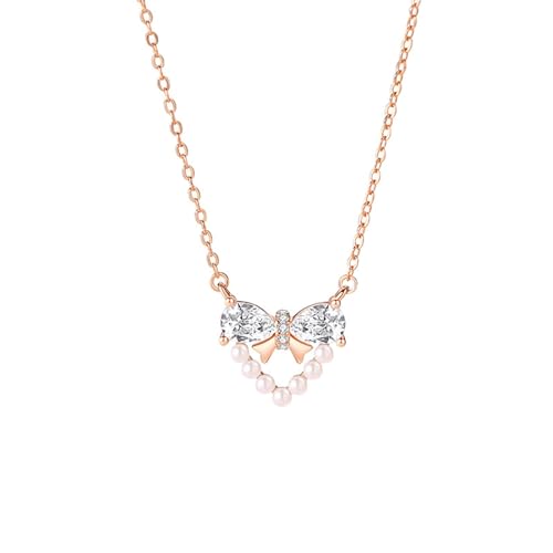 AMDXD Echt Goldschmuck Halskette Damen Vintage 9K Rose Gold Au375, Anhänger Damenkette Klassiker Bow-Knot Herz mit Moissanit Tropfenschliff Weiß, Kette Frauen 375 Gold, 40+5CM AMDXD Echt Goldschmuck Halskette Damen Vintage 9K Rose Gold Au375, Anhänger Damenkette Klassiker Bow-Knot Herz mit Moissanit Tropfenschliff Weiß, Kette Frauen 375 Gold, 40+5CM von AMDXD