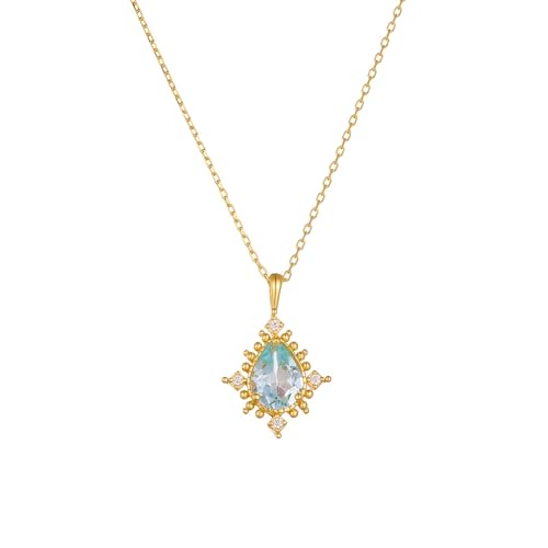 AMDXD Echt Goldschmuck Kette Damen Gold 9K Au375, Anhänger Damenkette Klassiker mit Topas Tropfenschliff Blau, Frauen Halskette Geschenk mit Moissanit Gelbgold 375, 40+5CM AMDXD Echt Goldschmuck Kette Damen Gold 9K Au375, Anhänger Damenkette Klassiker mit Topas Tropfenschliff Blau, Frauen Halskette Geschenk mit Moissanit Gelbgold 375, 40+5CM von AMDXD