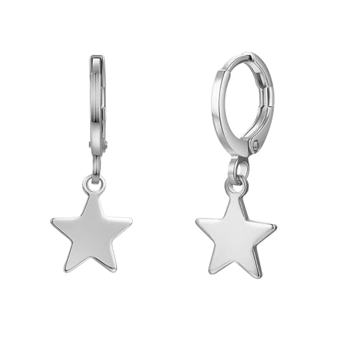 AMDXD Echt Goldschmuck Ohrringe Damen 14K 585 Weißgold, Stern Ohrhänger, Ohrstecker Frauen Au585 Gold von AMDXD