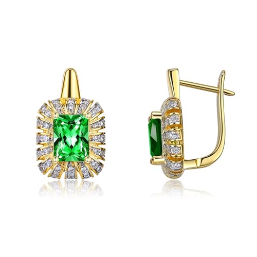 AMDXD Echt Goldschmuck Ohrringe Frauen 18K Gelbgold 750, Klassiker Creolen mit Tsavorite Grün Baguetteschliff, Moissanit Ohrringe Hängend Au750 Gold AMDXD Echt Goldschmuck Ohrringe Frauen 18K Gelbgold 750, Klassiker Creolen mit Tsavorite Grün Baguetteschliff, Moissanit Ohrringe Hängend Au750 Gold von AMDXD