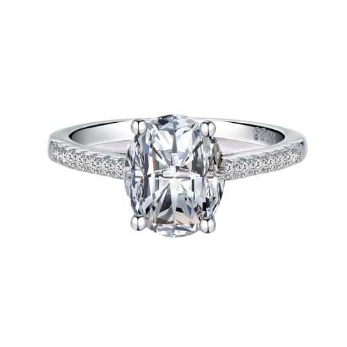 AMDXD Echt Goldschmuck Ring Sterling Silber S925, Klassiker Bohrer Reihe Stein Trauringe mit Moissanit 3ct Oval Form, Damen Hochzeitsring Sterlingsilber Eheringe von AMDXD