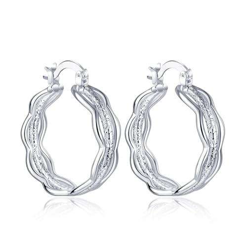 AMDXD Echt Goldschmuck Schmuck Damen Ohrringe 18K Weißgold 750, Welle Creolen, Ohrringe Jugendstil Au750 Gold von AMDXD