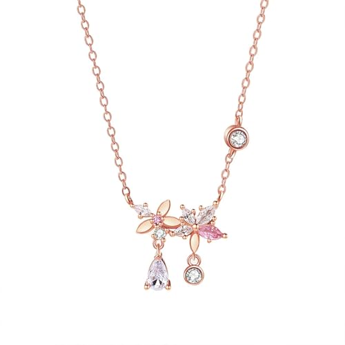 AMDXD Echt Schmuck Damen Kette Rose Gold Au375 9K, Damenkette Anhänger Blumen mit Moissanit Tropfenschliff Weiß, Halskette Frauen mit Labor Erstellt Rosa Saphir 375 Gold, 40+5CM AMDXD Echt Schmuck Damen Kette Rose Gold Au375 9K, Damenkette Anhänger Blumen mit Moissanit Tropfenschliff Weiß, Halskette Frauen mit Labor Erstellt Rosa Saphir 375 Gold, 40+5CM von AMDXD
