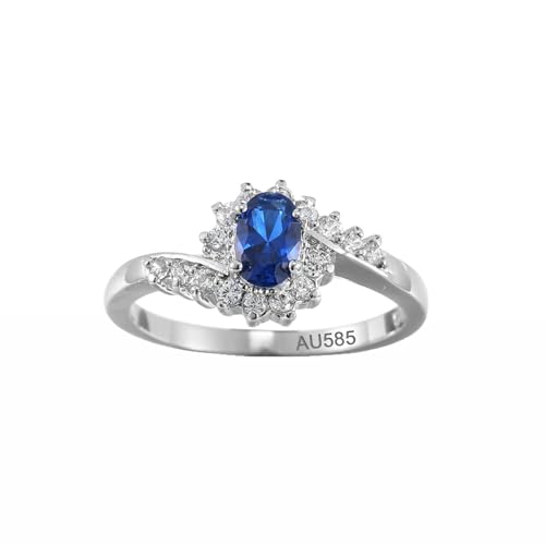 AMDXD Echt Schmuck Eheringe 14K Au585 Weißgold, Klassisch Blume Ring Verlobungsring Hochzeitsring Blau, Gold 585 Moissanit Partnerringe Hochzeitsband, Gr.51 (16.2) von AMDXD