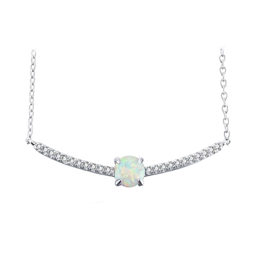 AMDXD Echt Schmuck Kette Damen Zart 9 Karat 375 Weißgold, Anhänger Damenkette Klassiker mit Opal Rundschliff Weiß, Halsketten für Frauen 9K Gold, 40+5CM von AMDXD