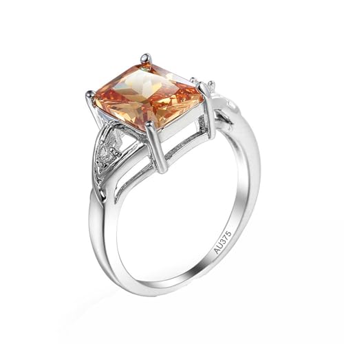 AMDXD Echt Schmuck Solitärring 9K Au375 Weiß Gold, 4 Klauen Pärchen Ringe mit Granat Orange, Moissanit Eheringe Gold 375, Gr.54 (17.2) von AMDXD