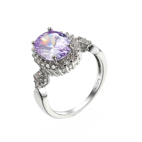 AMDXD Echt Schmuck Verlobungsring 9K Weiß Gold Au375, 4 Klauen Partnerringe mit Amethyst Lila, Moissanit Trauringe Gold 375, Gr.51 (16.2) von AMDXD