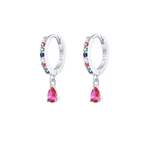 AMDXD Echt Silber Ohrstecker, Anhänger Träne Tropfen Echt Silber Ohrringe Mädchen mit Bunt Zirkonia, Ohrstecker Echt Silber in Silber Bunt Farbe von AMDXD