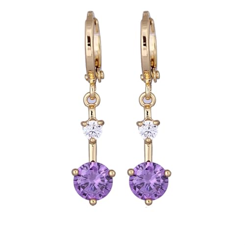 AMDXD Echte Goldschmuck Damenohrringe 9 Karat Gelbgold 375, Klassiker Ohrhänger mit Amethyst Lila, Moissanit Ohrringe Jugendstil 9K Gold von AMDXD
