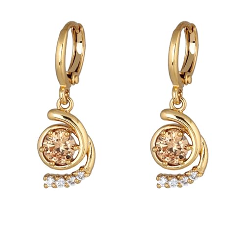 AMDXD Echte Goldschmuck Frauen Ohrringe 18K Gold 750, Klassiker Ohrhänger mit Citrin Champagner, Moissanit Ohrstecker Damen Gelbgold Au750 von AMDXD