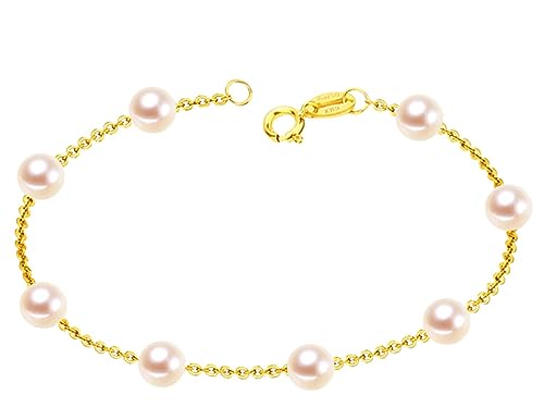 AMDXD Echte Goldschmuck Fußkettchen 18 Karat Gold Au750, Fussschmuck für Frauen Perlen Fuss Schmuck Braut 24cm von AMDXD