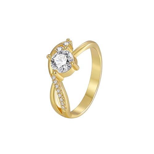 AMDXD Echte Goldschmuck Hochzeitsring Gold Au375 9 Karat, Diamantring Klassiker mit Moissanit Rundschliff Weiß, Partnerringe 9K Gelbgold, Gr.60 (19.1) von AMDXD