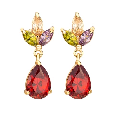AMDXD Echte Goldschmuck Ohrstecker Frauen Gold 375 9K, Klassiker Ohrstecker mit Labor Erstellt Rubin Rot Tropfenschliff, Amethyst Granat Citrine Ohrringe Boho Gelbgold Au375 von AMDXD