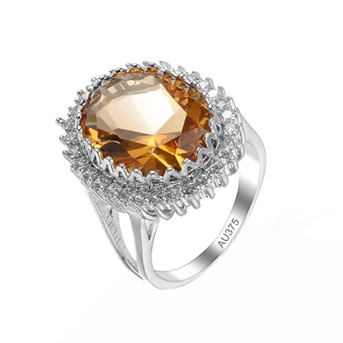 AMDXD Echte Goldschmuck Pärchen Ringe Weiß Gold 375 9K, Klassisch Verlobungsring mit Citrin Champagner, Moissanit Hochzeitsring Au375 Gold, Gr.56 (17.8) von AMDXD