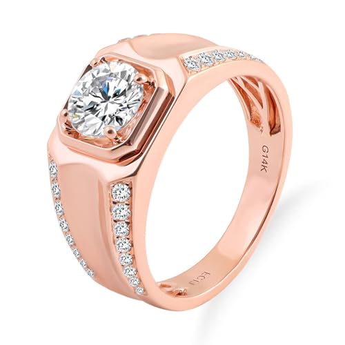 AMDXD Echte Goldschmuck Ring 18K 750 Rosegold, Klassiker Eheringe mit Moissanit 1ct I-J Oval Form, Moissanit Pärchen Ringe Antragsring Au750 Rosegold Herren von AMDXD