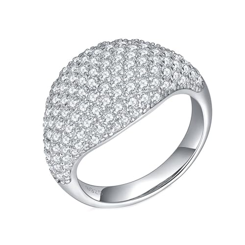 AMDXD Echte Goldschmuck Ringe 925 Silber, Klassiker Bohrer Reihe Stein Eheringe mit Moissanit 2.42ct Oval Form, Moissanit Pärchen Ringe Sterlingsilber Damen von AMDXD