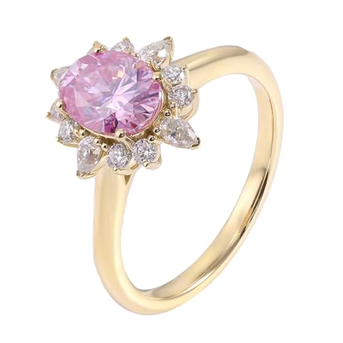 AMDXD Echte Goldschmuck Ringe Gold Au585 14K, Blumen Eheringe mit Moissanit 2ct Rosa Oval Form, Damen Partnerringe Gelbgold 585 Hochzeitsring von AMDXD