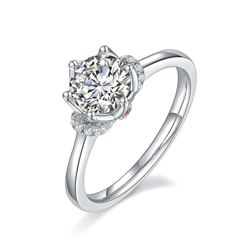 AMDXD Echte Goldschmuck Ringe Sterling Silber 925er, Blumen Freundschaftsringe mit Moissanit 1ct I-J Oval Form, Moissanit Verlobungsring Sterlingsilber Hochzeitsring Damen von AMDXD