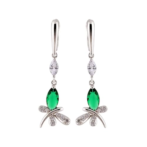 AMDXD Echte Goldschmuck Schmuck Damen Ohrringe Weißgold Au750, Libelle Ohrhänger mit Granat Grün Marquiseschliff, Moissanit Ohrstecker Nickelfrei 18K von AMDXD