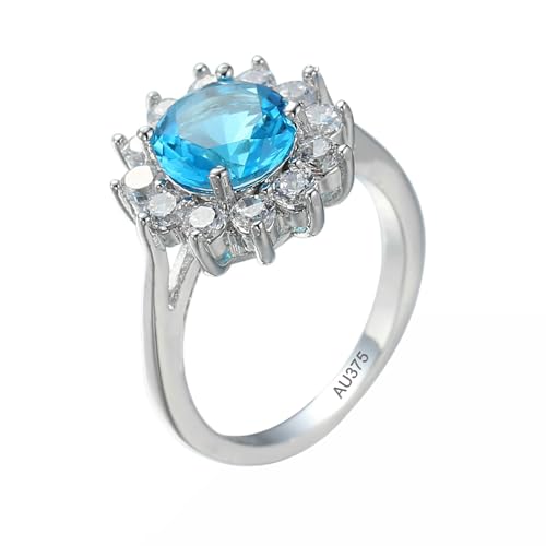 AMDXD Echter Schmuck Eheringe Au375 Weißgold, Blume Ring Hochzeitsring Partnerringe mit Topas Blau, Moissanit Hochzeitsband Pärchen Ringe 9K, Gr.65 (20.7) von AMDXD