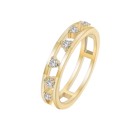 AMDXD Echter Schmuck Freundschaftsringe 9 Karat Gelbgold Au375, Pärchen Ringe Zart mit Moissanit Rundschliff Weiß, Verlobungsring 9K Gold, Gr.49 (15.6) von AMDXD