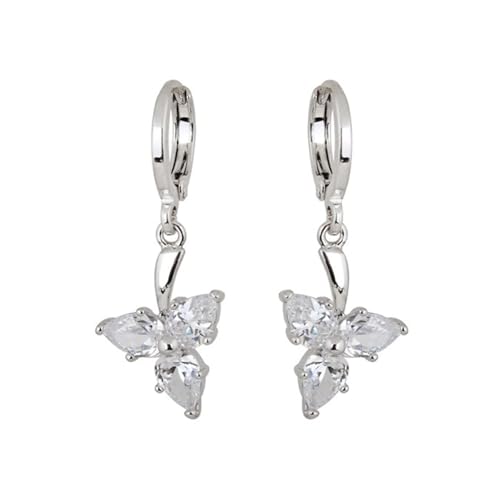 AMDXD Echter Schmuck Ohrstecker Frauen 9K 375 Weißgold, Dreieck Ohrhänger mit Moissanit Tropfenschliff, Frauen Ohrringe Au375 Gold von AMDXD