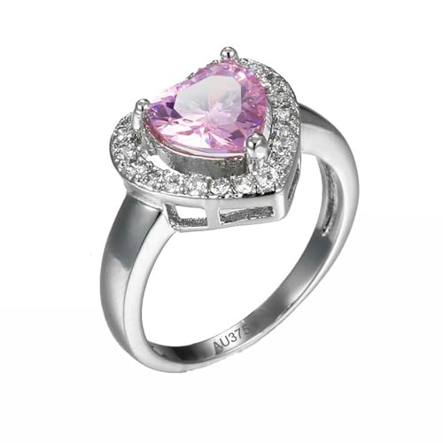 AMDXD Echter Schmuck Solitärring Weißgold 9K Au375, Elegant Freundschaftsringe mit rosa Kristall Rosa, Moissanit Hochzeitsring Gold 375, Gr.51 (16.2) von AMDXD