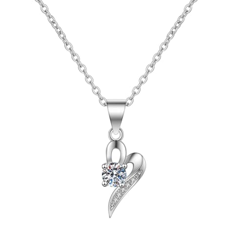 AMDXD Echtes Damen Ketten Weißgold 18 Karat Au750, Herz 4 Steg-Krappenfassung Frauen Halskette mit Labor Erstellt Diamant, Damenkette 18K Gold, 45+5cm AMDXD Echtes Damen Ketten Weißgold 18 Karat Au750, Herz 4 Steg-Krappenfassung Frauen Halskette mit Labor Erstellt Diamant, Damenkette 18K Gold, 45+5cm von AMDXD