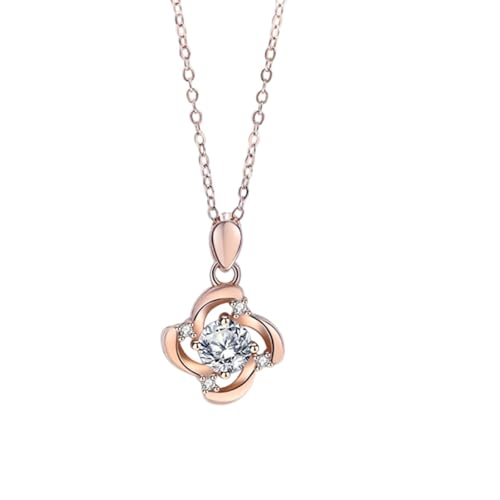 AMDXD Echtes Kette Damen Jahrestag 18 Karat Rose Gold Au750, Anhänger Damenkette Blatt Klee mit Moissanit Rundschliff Weiß, Halskette Frauen 18K Rosegold, 40+5CM AMDXD Echtes Kette Damen Jahrestag 18 Karat Rose Gold Au750, Anhänger Damenkette Blatt Klee mit Moissanit Rundschliff Weiß, Halskette Frauen 18K Rosegold, 40+5CM von AMDXD