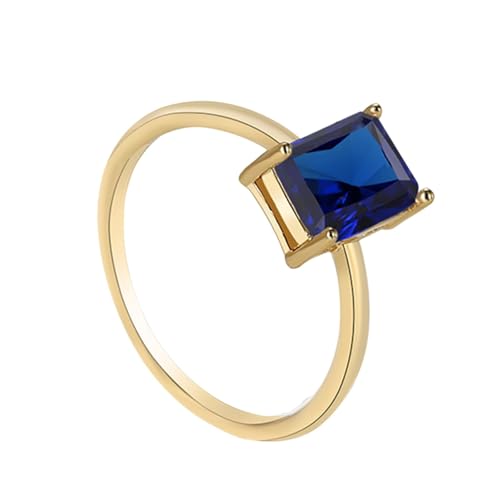 AMDXD Echtes Partnerringe 585 Gold, Verlobungsring Solitär Klassiker mit Labor Erstellt Saphir Rechteckschliff Blau, Freundschaftsringe 14K Gelbgold, Gr.61 (19.4) von AMDXD