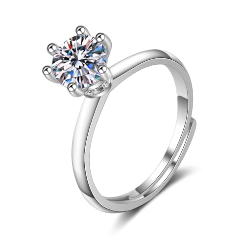 AMDXD Echtes Trauringe Weißgold 18 Karat Au750, Solitärring Pärchen Ringe mit Labor Erstellt Diamant, Partnerringe Diamantring 18K Gold, Gr.49 (15.6) von AMDXD