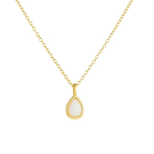 AMDXD Echtgold Schmuck Kette Damen Hochzeit Gelbgold 9K Au375, Anhänger Damenkette Tropfen mit Opal Tropfenschliff Weiß, Halskette Frauen 375 Gold, 40+5CM von AMDXD