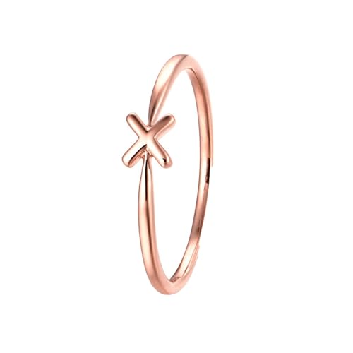 AMDXD Echtgold Schmuck Ring 9 Karat Rosegold 375, Buchstaben X Trauringe Oval Form, Damen Freundschaftsringe Rosegold Au375 Hochzeitsring von AMDXD