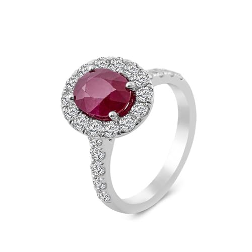 AMDXD Echtgold Schmuck Ring Weißgold Au750 18 Karat, Klassiker Bohrer Stein Eheringe mit Labor Erstellt Rubin 2ct Rot Oval Form, Moissanit Hochzeitsring Freundschaftsringe 18K Gold Damen von AMDXD