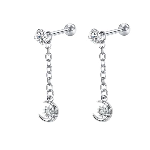 AMDXD Echtschmuck Frauen Ohrringe 14K Weißgold 585, Kette Mond Ohrhänger mit Moissanit, Moissanit Ohrringe Vintage Au585 Gold von AMDXD