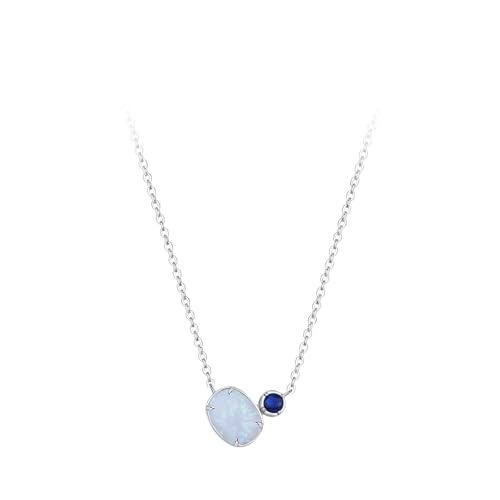 AMDXD Echtschmuck Halskette für Damen Weißgold Au375 9K, Damenkette Anhänger Klassiker mit Opal Ovalschliff Bunt, Kette Frauen mit Labor Erstellt Saphir Gold 375, 40+5CM AMDXD Echtschmuck Halskette für Damen Weißgold Au375 9K, Damenkette Anhänger Klassiker mit Opal Ovalschliff Bunt, Kette Frauen mit Labor Erstellt Saphir Gold 375, 40+5CM von AMDXD