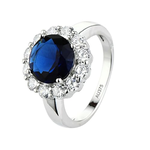 AMDXD Echtschmuck Hochzeitsring 9 Karat Au375 Weißgold, Blume Pärchen Ringe mit Aquamarin Blau, Eheringe 9K Gold, Gr.48 (15.3) von AMDXD