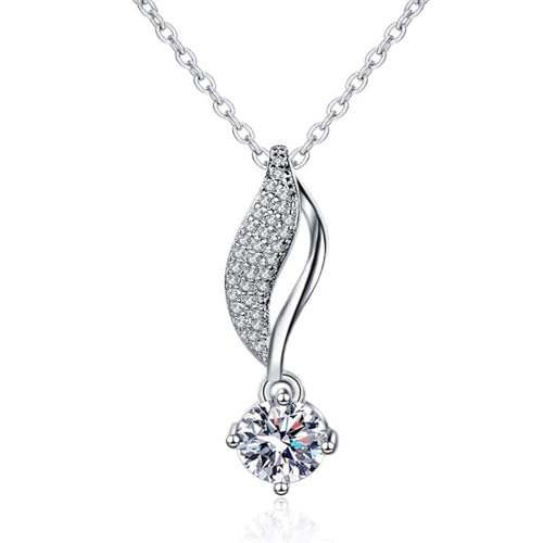 AMDXD Echtschmuck Kette Damen Hochzeit Weißgold Au585, Blatt Halskette Frauen mit Labor Erstellt Diamant, Damenkette 14K, 45+5cm AMDXD Echtschmuck Kette Damen Hochzeit Weißgold Au585, Blatt Halskette Frauen mit Labor Erstellt Diamant, Damenkette 14K, 45+5cm von AMDXD