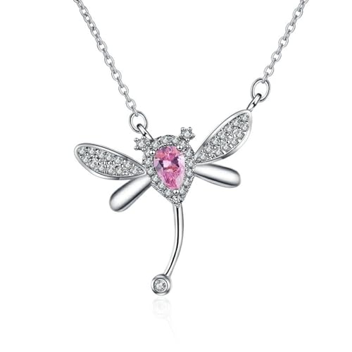 AMDXD Echtschmuck Ketten Damen Weißgold 9 Karat 375, Libelle Frauen Halskette mit Labor Erstellt Saphir Rose Tropfenschliff, Labor Erstellt Diamant Damenkette 9K Gold, 45+5cm AMDXD Echtschmuck Ketten Damen Weißgold 9 Karat 375, Libelle Frauen Halskette mit Labor Erstellt Saphir Rose Tropfenschliff, Labor Erstellt Diamant Damenkette 9K Gold, 45+5cm von AMDXD